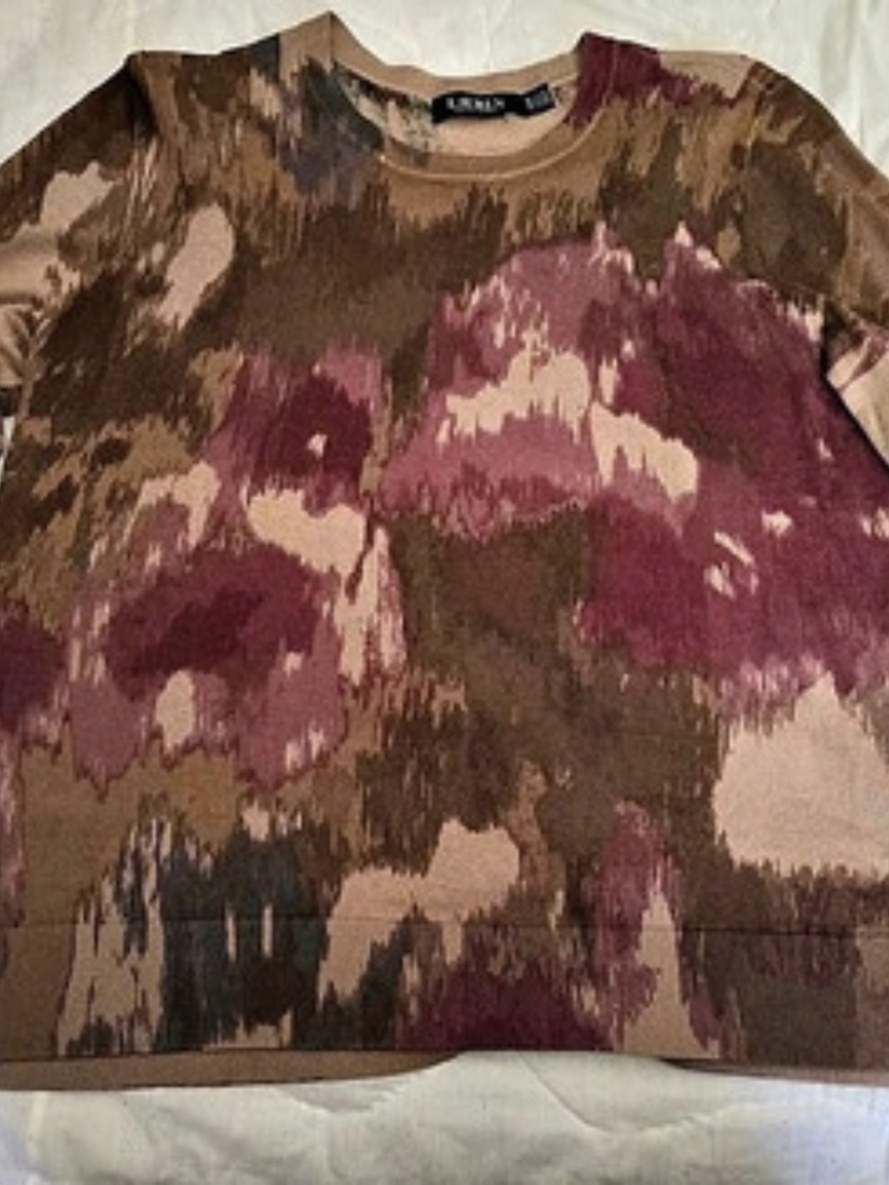 Lauren Ralph Lauren Abstract Print Cotton-Blend Sweater Brown & Pink Size XL